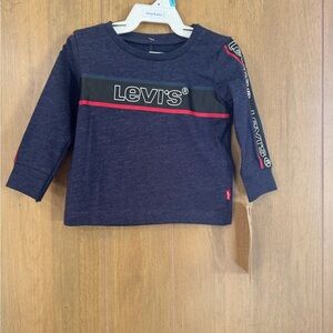 Baby Levi’s Long Sleeve Shirt NWT Size 6M Heather Blue With Black And Red